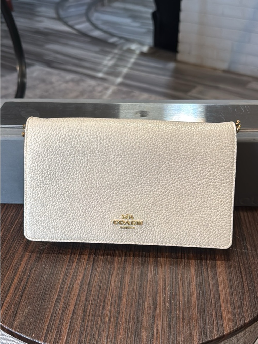 COACH Cream Pebbled Leather Crossbody with Gold Hardware